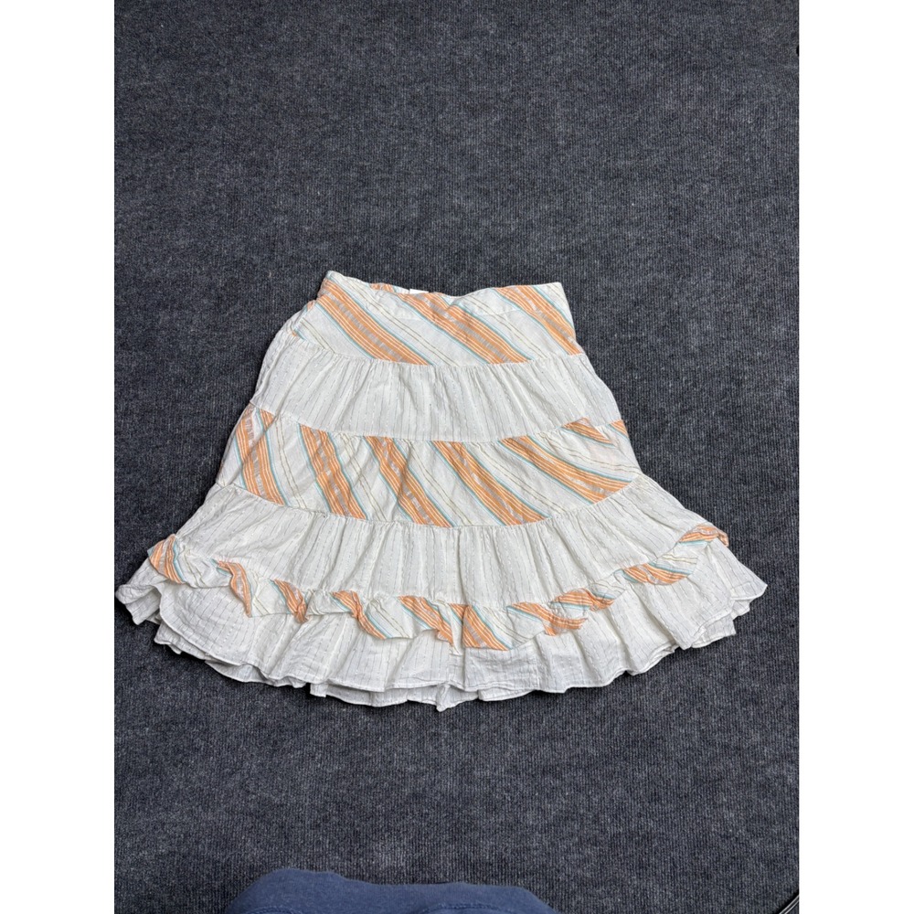 Arizona Jean Co Girls Plus 10.5 Tiered Ruffle Skirt Orange‎ Stripe Silver Lurex